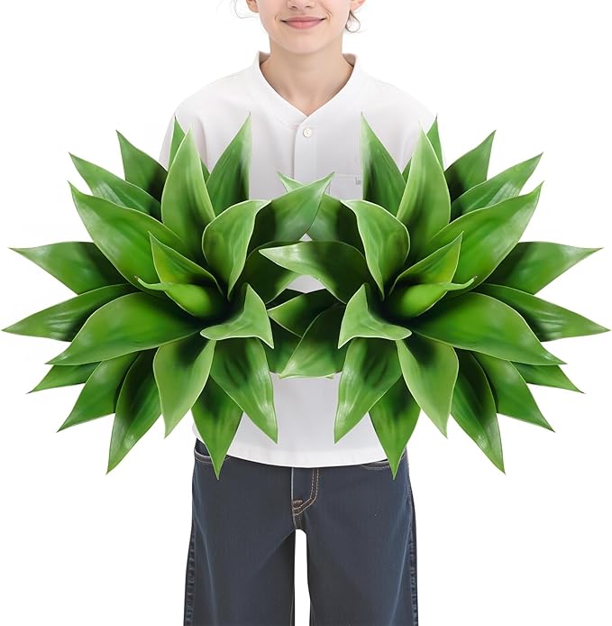 Velener Artificial Agave Plant Set,22 Inch, Faux Aesthetic Plants for Home Decor, Realistic UV Resistant Fake Agave Plants Without Pot, Set of 2