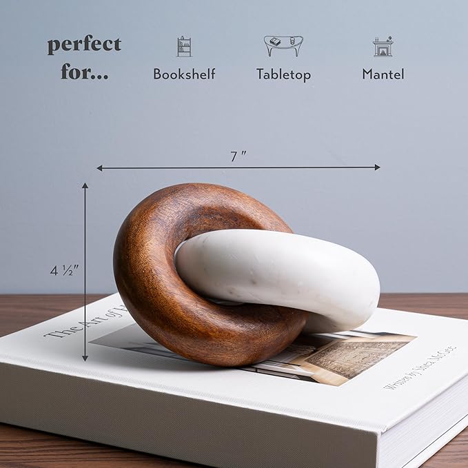 Cork & Mill Marble and Wood Knot Decor - Decorative Object for Shelves, Bookcase, Console, Mantel or Side Table - Entryway Decor Item - Coffee Table Centerpiece for Living Room - Handcrafted Accent