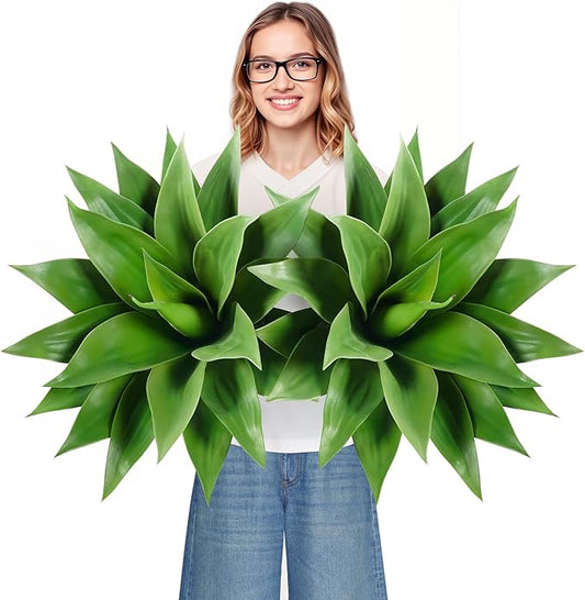 Velener Artificial Agave Plant Set, 28 Inch, Faux Aesthetic Plants for Home Decor, Realistic UV Resistant Fake Agave Plants Without Pot, Set of 2