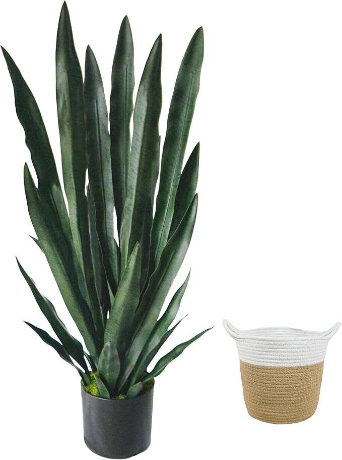 Artificial Snake Plant, 3ft Fake Sansevieria with Basket, 35" Fake Mother in Law Plants, Perfect Faux Potted Plant Greenery for Indoor Home Office Store Lifelike Decoration (Green)