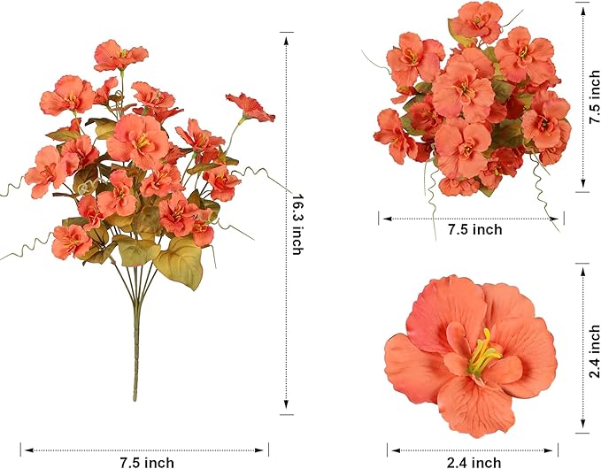 INSPRING Fake Fall Flowers Artificial Mums for Outdoors Autumn Decoration, Faux Silk Flowers Plants Realistic UV Resistant Tropical Flower Artificial for Outside Planter Patio (FOrange, 6 Bundles)