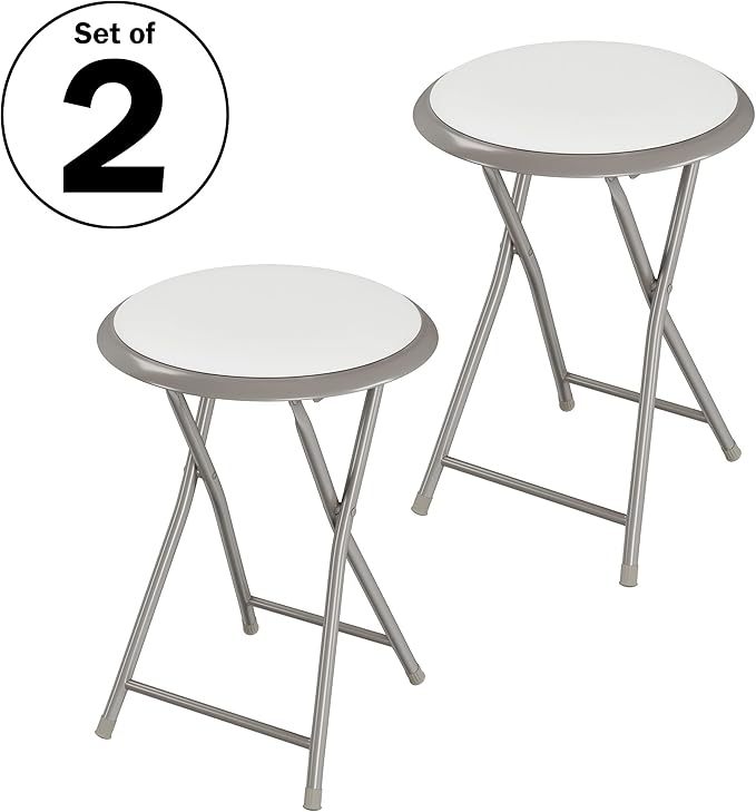 Lavish Home Folding Bar Stools – Set of 2 Heavy-Duty 18-Inch Stool - 225lbs Capacity and Padded Seats for Dorm, Recreation or Game Room (White)