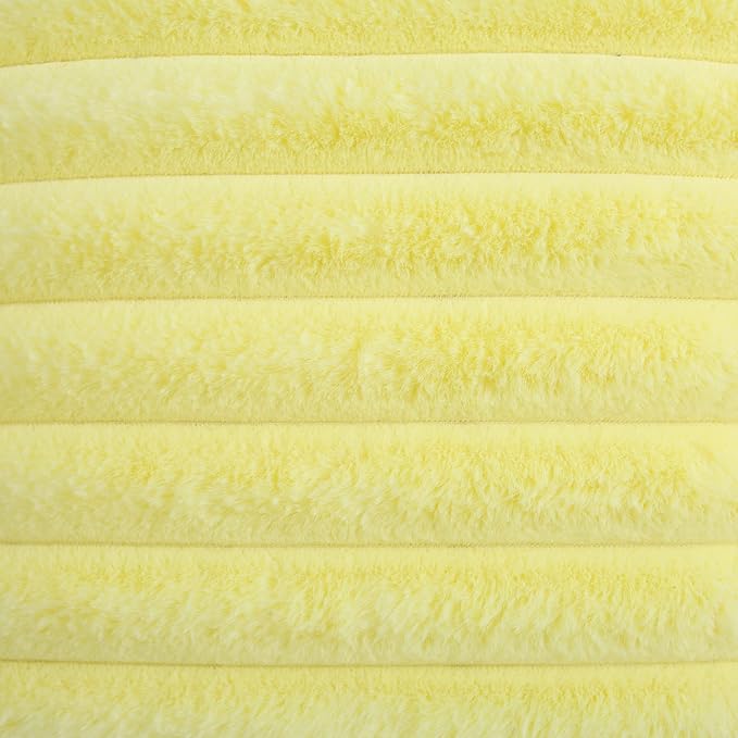 FUTEI Yellow Striped Decorative Throw Pillow Covers 24x24 Inch Set of 2,Square Fall Decorations Couch Euro Pillow Case,Soft Cozy Faux Rabbit Fur & Velvet Back,Modern Home Decor for Bed