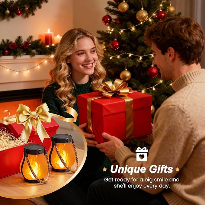 Hompavo Gen2 Solar Lanterns Outdoor, Christmas Gifts for Women, Dual Charging (USB/Solar) & 2 Modes - Waterproof Decorative Hanging/Table Lights for Yard Patio Garden Halloween Christmas Decor, 4