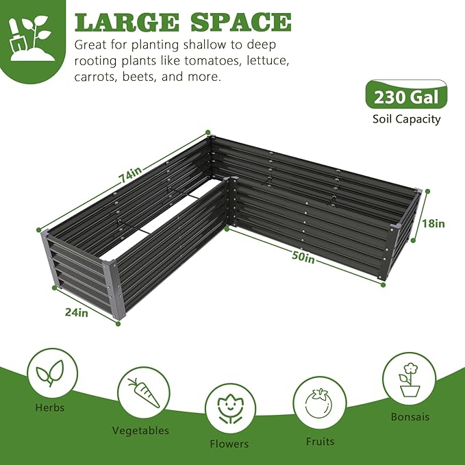 A ANLEOLIFE 8-Pack 6X3X1.5ft & 74x74x18 in Deep Root Galvanized Raised Garden Beds Outdoor for Planting Vegetables Flowers Herb, Quartz Grey
