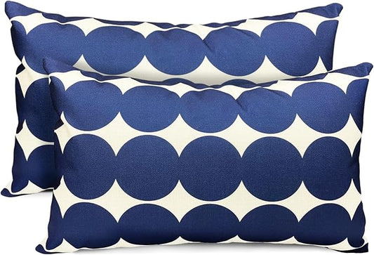 Decorative Throw Pillow Covers Set of 2 Blue Fashion Polka dot Pillow Covers 12x20 Inch Throw Pillow Cover Linen Pillowcase Farmhouse Outdoor Pillow Covers for Couch Sofa Living Room