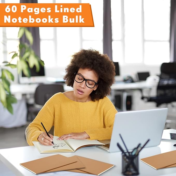 100 Pcs Kraft Notebook Journals 5.5 Inch x 8.3 Inch A5 Softcover Notebooks Bulk for Writing Sketch Office Notepad with 60 Pages 30 Sheets (Multicolor,Lined)(Brown,Unlined)