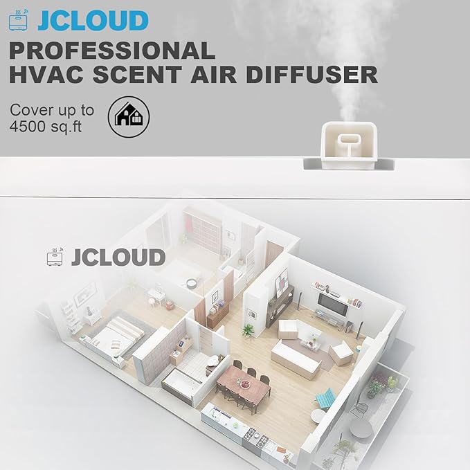 JCLOUD Smart Scent Air Machine for Home, Hotel Scent Diffuser with Cold Air Tech 850ML, HVAC Scent Diffuser Cover Up to 4500 Sq. Ft, Upgraded Waterless Oil Diffuser for Home, Hotel, Office, Spa