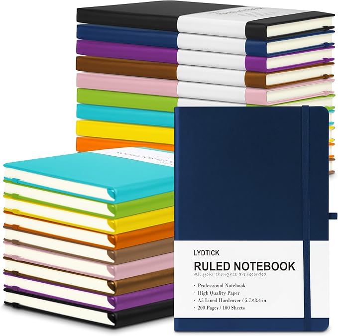 20 Pack Journals for Writing College Ruled Notebooks Journal in Bulk, Hardcover Notebooks (200Pages) for Note Talking, Lined Bullet Journals for Home School Office, 5.7"x8.4", 10 Colors