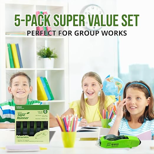 Tape Runner - Double Sided Adhesive with Dispenser Roller Included - Acid Free, Sticky, Transparent - Ideal for Scrapbooking, Crafts & More - Retractable (315 inches per Cartridge), 10 Cartridges