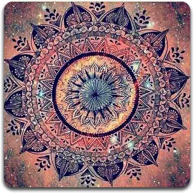 Mandala Pattern Square Coaster Set - Made of Recycled Rubber - Set of 4