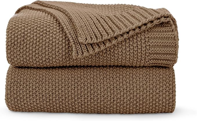 CozeCube Caramel Brown Throw Blanket for Couch, Soft Cozy Cable Knit Throw for Bed Sofa Living Room, Lightweight Warm Decorative Farmhouse Christmas Blanket, 60"x80", Light Brown