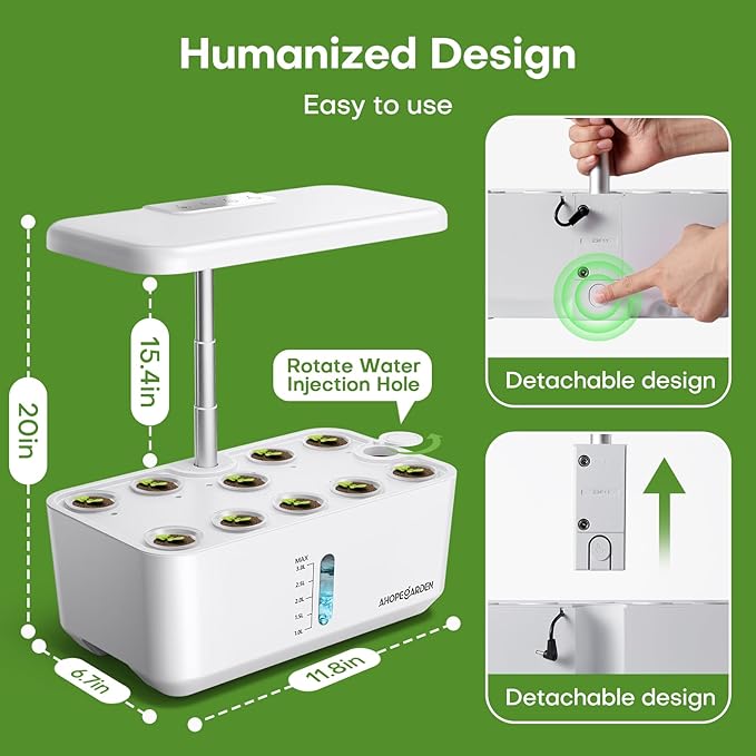 Ahopegarden Indoor Herb Garden Kit with LED Grow Light: 10-Pod Hydroponics Growing System Kit with Auto Timer, Perfect Herb Garden Planter Indoor Kit for Kitchen Home Office Gardening Gift