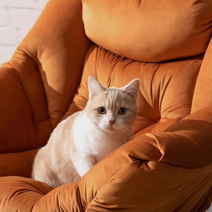 HollyHOME Modern Fabric Large Lazy Chair, Accent Oversized Comfy Reading Chair, Thick Padded Cozy Lounge Chair with Armrest, Leisure Sofa Chair for Living Room, Bedroom, Dorm, Reddish Brown