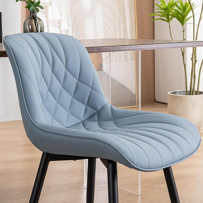 YOUNUOKE Dining Chairs Set of 2 Mid Century Modern Kitchen Chair Comfortable Upholstered Faux Leather Dinner Chairs for Kitchen Dining Room, Blue
