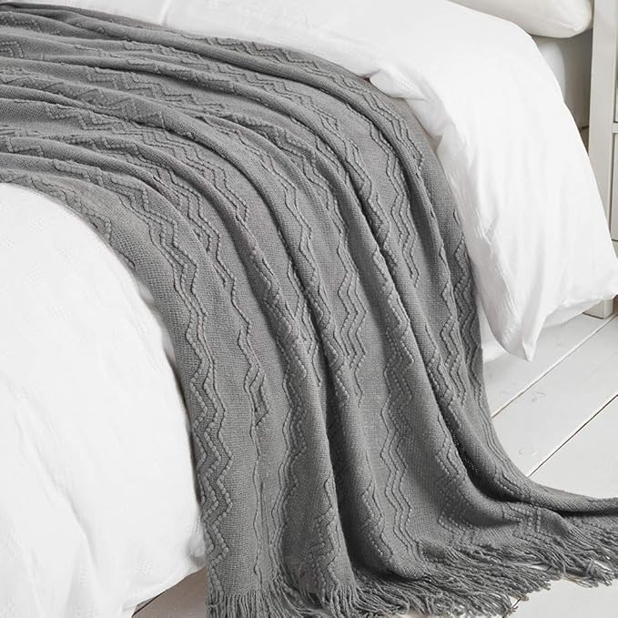 BOURINA Throw Blanket Textured Solid Soft Sofa Throw Couch Cover Knitted Decorative Blanket, 60 inch x 80 inch Dark Grey
