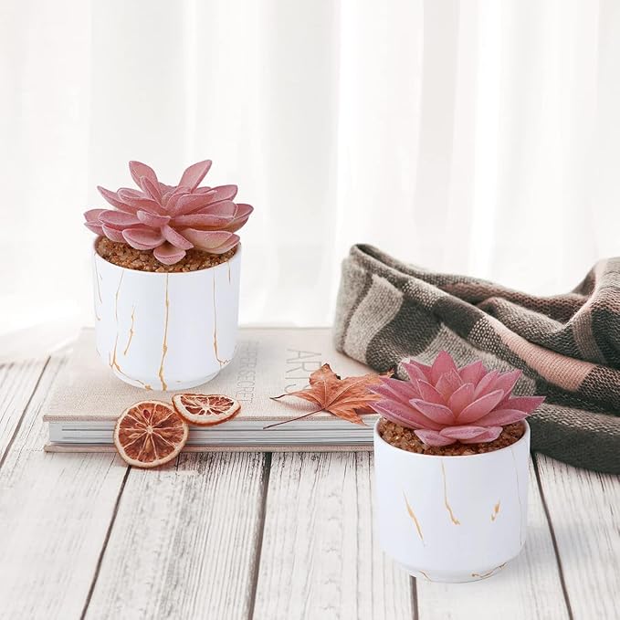 Succulent Artificial Plants,Cute Fake Succulents in 4 White Ceramic Pots,Small Fake Plants for Office,Table,Desk,Bathroom, Bedroom,Aesthetic Room Shelves Decor,Desk Decorations for Women Office