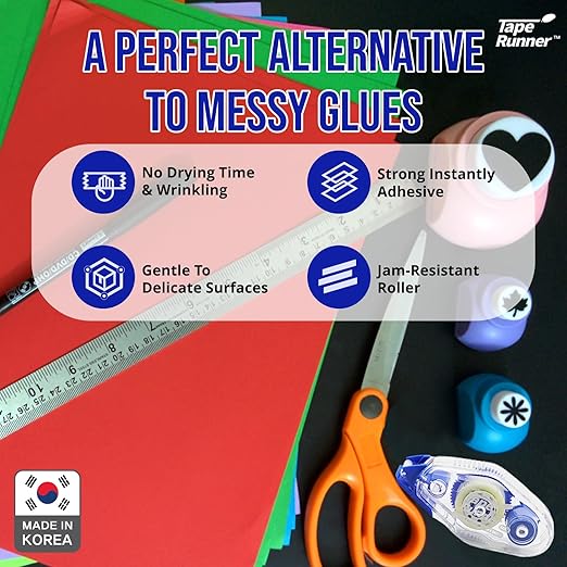 TAPE RUNNER - Double Sided Adhesive with Dispenser Roller Included - Acid Free, Sticky, Clear & Transparent - Ideal for Scrapbooking, Crafts & More - Mini (197 inches per Cartridge), 5 Cartridges