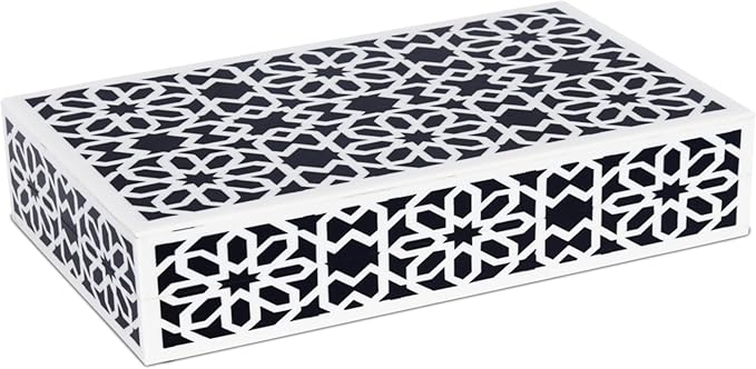 Handicrafts Home Small Decorative Box with Lid – 6x8x1.5” Trinket, Remote Control & Keepsake Memory Box, Decorative Accent for Coffee Table, Shelf, Mantle & Boho Home Decor Shiraz- Black White