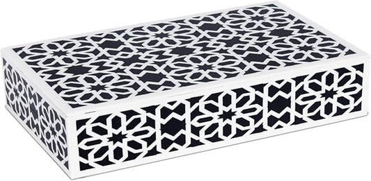 Handicrafts Home Small Decorative Box with Lid – 6x8x1.5” Trinket, Remote Control & Keepsake Memory Box, Decorative Accent for Coffee Table, Shelf, Mantle & Boho Home Decor Shiraz- Black White