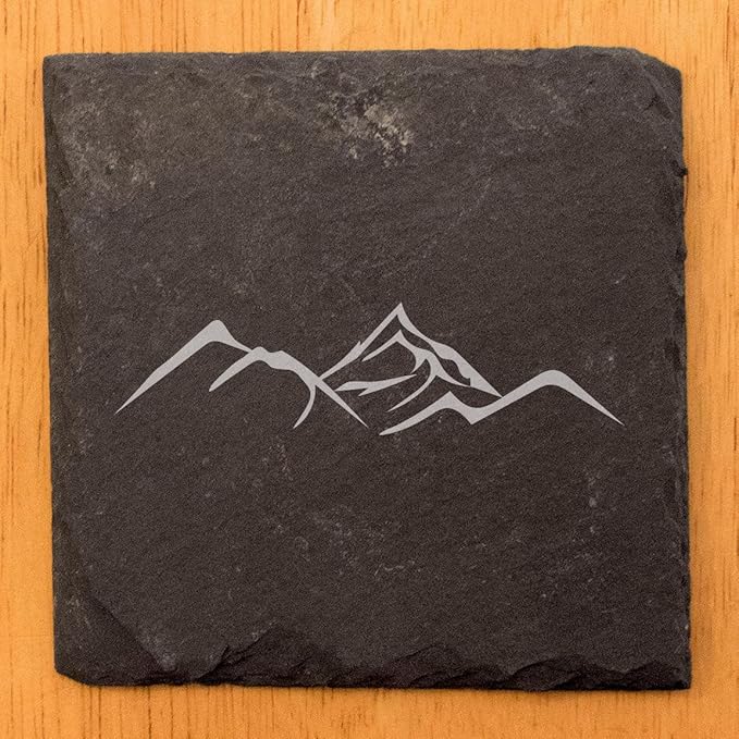 Mountain Majesty Slate Coasters with Stunning Mountain Scene Design - Perfect for Home and Office Decor and Protection of Surfaces, Available in Square or Round Coasters - Square Slate - Set of 5