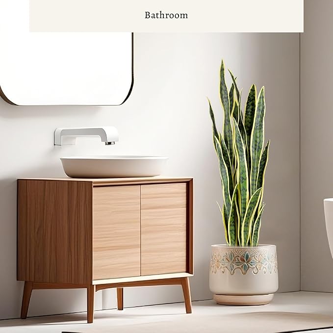 KOL 3ft Artificial Snake Plant, Fake Sansevieria Potted Floor Plants, 32 Lifelike Faux Leaves, Indoor Home Office Room Decoration, Mother-in-Law Tongue, 35in, Yellow