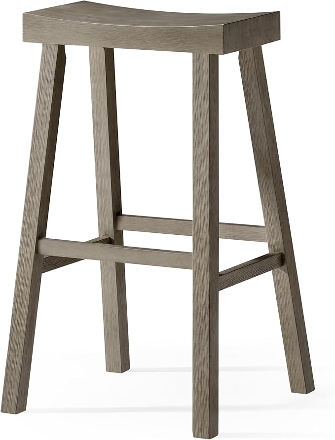 Maven Lane Kitchen Bar Stool, Modern Farmhouse Wood Barstool, Kitchen Island Chairs, Pub Bar Height Stools for Kitchen, Wide Comfortable Seat Backless Bar Stools, Vincent 31 Inch, Antiqued Grey