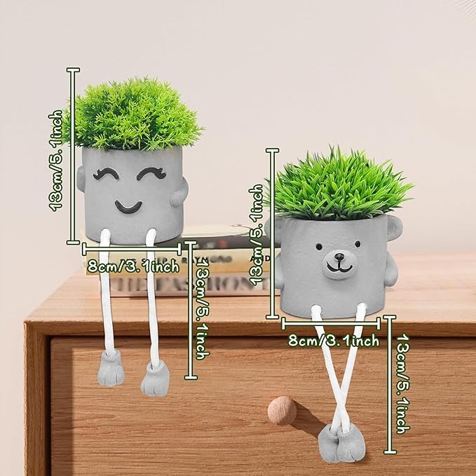 MAKHOT 2pcs Cute Artificial Succlent Plants with Pots, Fuax Plant Bathroom Decor-Office Desk Decorations for Women-Fake Plants Decorations for Work Office Shelf-Mini Potted Small Plant Home Decor