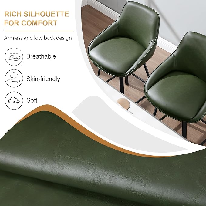 Zesthouse Swivel Counter Height Stools Set of 2, Modern Upholstered Barstools with Backs, 26'' Faux Leather High Chairs for Island Kitchen, Counter Height Chairs with Metal Legs, Green