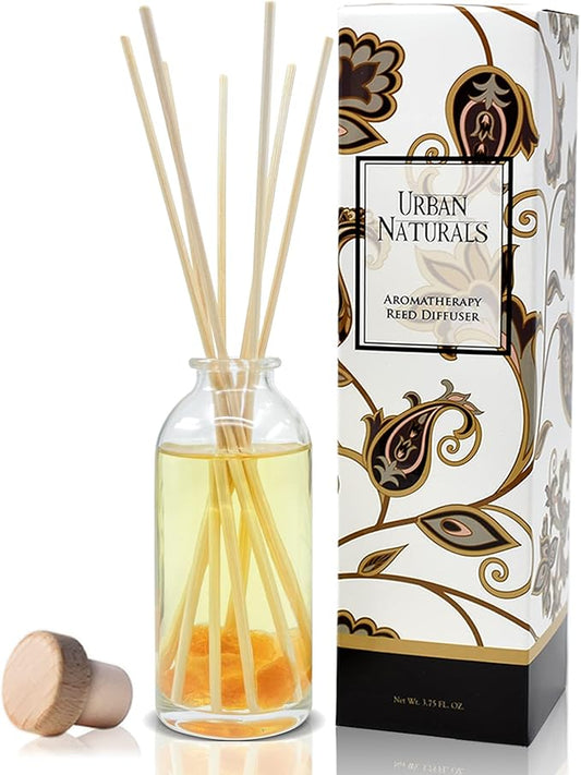Urban Naturals Sensual Amber Blossoms Reed Diffuser Set | Made with Essential Oils & Real Botanicals | Sweet Amber, Night Blooming Jasmine, Sandalwood, Bergamot, Vanilla & Musk | Made in The USA