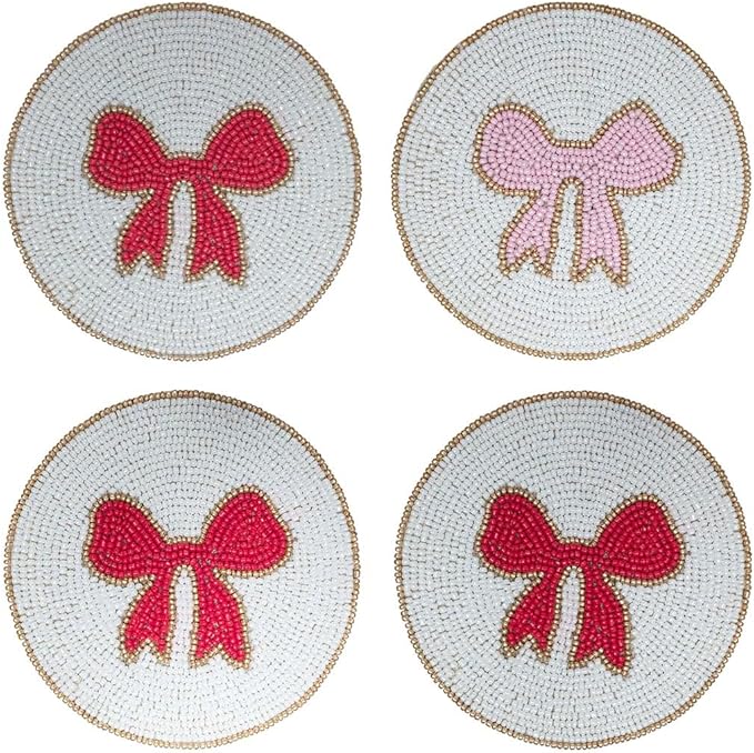 Folkulture Beaded Coasters for Drinks | Set of 4 (4") Round Decorative Bar Coasters for Table Décorations or Coffee Table | Cute Boho Coaster Gifts for her Set of 4