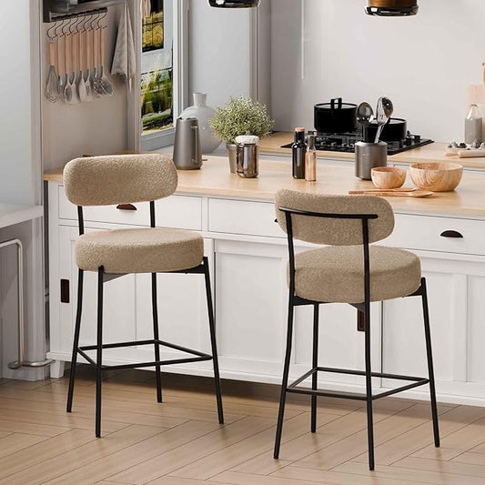 DYHOME Bar Stools Set of 2, Modern 28 Inches Counter Height Kitchen Bar Stools, Tall Upholstered Barstools with Back & Footrest Metal Legs, Stools for Kitchen Island, Counter, Cafes, Dining Room