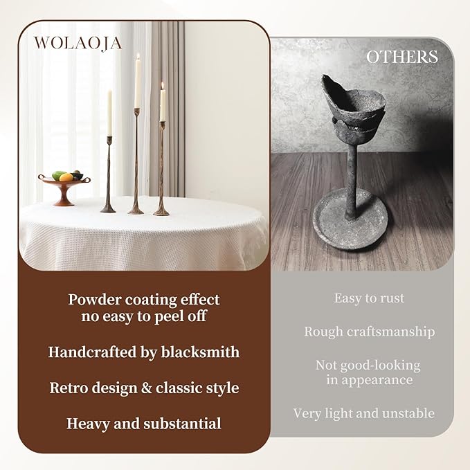 Set of 3 Candle Stick Holders, Iron Antique Gold Candlestick Holders, Fits 3/4 inch Thick Candles, Tapered Candle Holders Tall Set for Dining Table, Wedding, Home Decoration