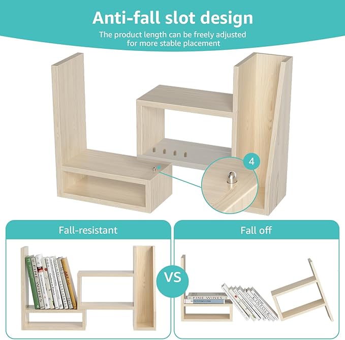 Desktop File Organizer Desk Organizer Shelf - Wooden Office Organization Shelves for Top of Desk Organizers and Accessories Corner Bookshelf Table Top Shelving Small Hutch Decorations for Women Office