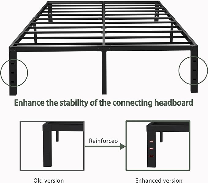 18 Inch Queen Bed Frame Metal, Platform Bed Frame Queen Size No Box Spring Needed, Easy Assembly, Heavy Duty, Noise Free