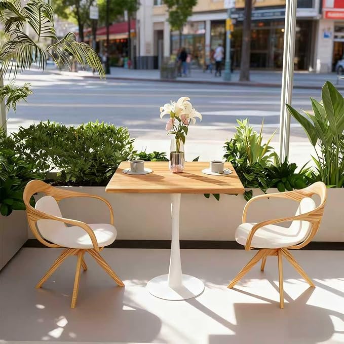 23.6" Square Small Dining Table for 2, Tulip Bistro Table with White Metal Pedestal Base, Modern Mid-Century Compact Kitchen Dining Piece for Home, Café, Restaurant, or Office