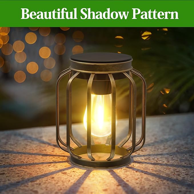 Solar Lanterns, Upgraded Metal Outdoor Lights, Brighter Hanging Solar Lights for Outside Waterproof, Auto On/Off Warm White Lighting for Yard, Garden, Patio, Pathway Decor (Bronze, 2 Pack)