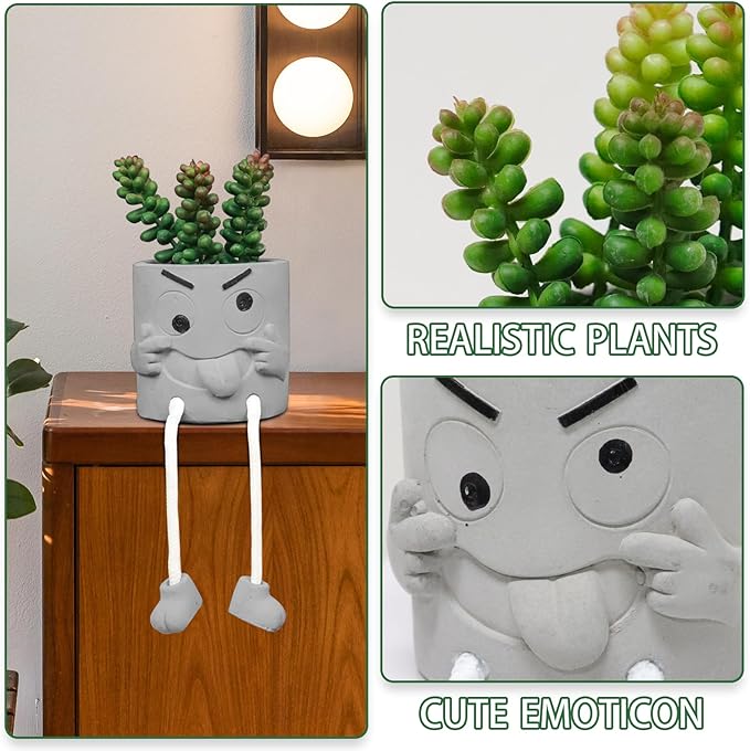 Zerzsy Artificialplant Succulents in Cement Pots with Hanging Leg, Kitchen Shelf Decor, Bathroom Shelf Decoraion, Home Sheves Decoration Accents, Office Wall Decor - Set of 1