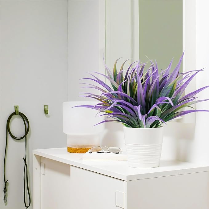 8Pcs Artificial Grass Plant Fake Outdoor Plastic Plants UV Resistant Faux Grasses Greenery Shrubs for Window Box Garden Patio Porch Home Decor Light Purple