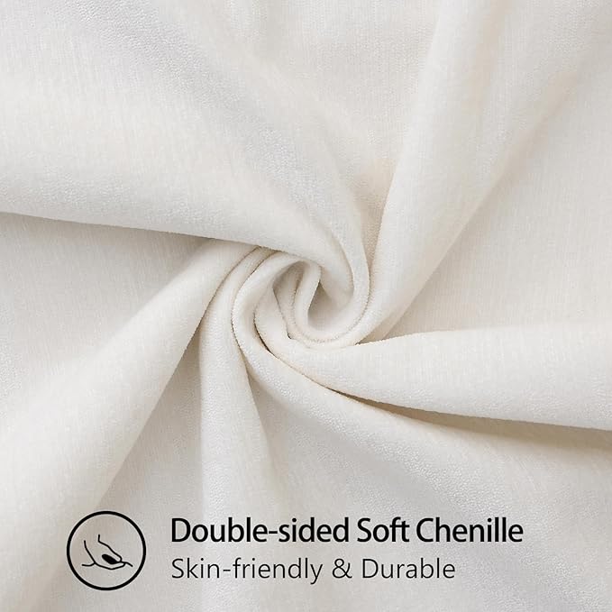 decorUhome Chenille Soft Throw Pillow Covers 12x20 Set of 2, Lumbar Velvet Farmhouse Neutral Decorative Euro Pillow Covers with Stitched Edge for Couch Sofa Bed Home Decor, Cream White