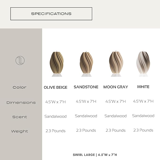 LAWA Swirl Candle - Large Beautiful Handmade Pillar Scented Soy Wax Twirl Elegant Bubble Aesthetic Candle Housewarming Gift Home Room Shelf Decor Idea Spiral Moon Gray (Medium)