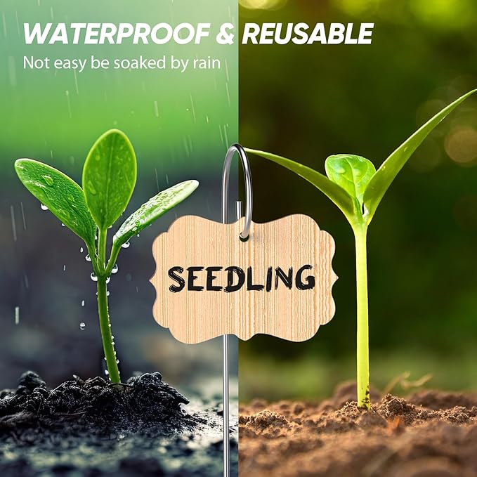 50pcs Bamboo Plant Labels Plant Tags Garden Signs Markers with Stainless Steel Stake and Pen Decorative Wood Garden Labels Plant Sign Tags for Flowers Vegetables Herbs Potted Plants Seed