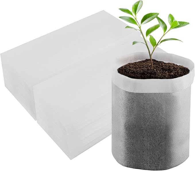 100PCS White Plant Nursery Bags Large, 7.8x10 inches Non-Woven Fabric Seedling Grow Bag, Seed Starting Pots Pouches for Planting Seedling Cutting Clones