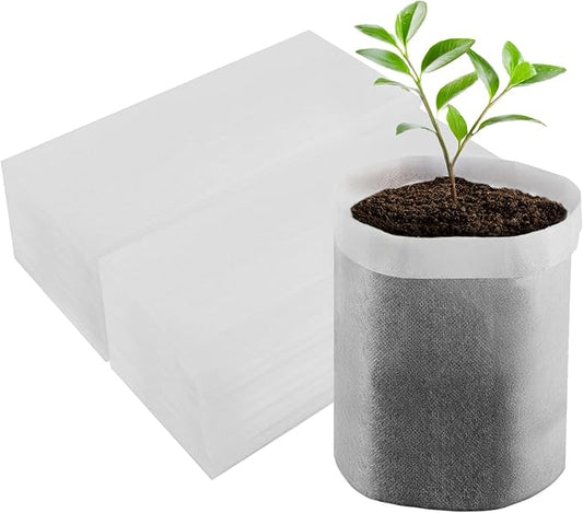 100PCS White Plant Nursery Bags Large, 7.8x10 inches Non-Woven Fabric Seedling Grow Bag, Seed Starting Pots Pouches for Planting Seedling Cutting Clones
