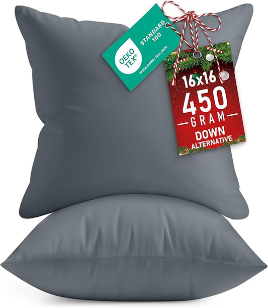 Utopia Bedding Throw Pillows Insert (Pack of 2, Grey) - 16 x 16 Inches Bed and Couch Pillows - Indoor Decorative Pillow