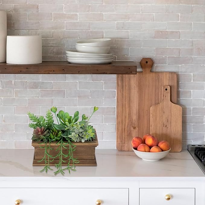 Artificial Succulents Plants, Mini Assorted Potted Succulent Fake Plants in Pots Small Succulents Plants Artificial with Wood Pot for Home Office Living Room Table Shelf Decor Indoor