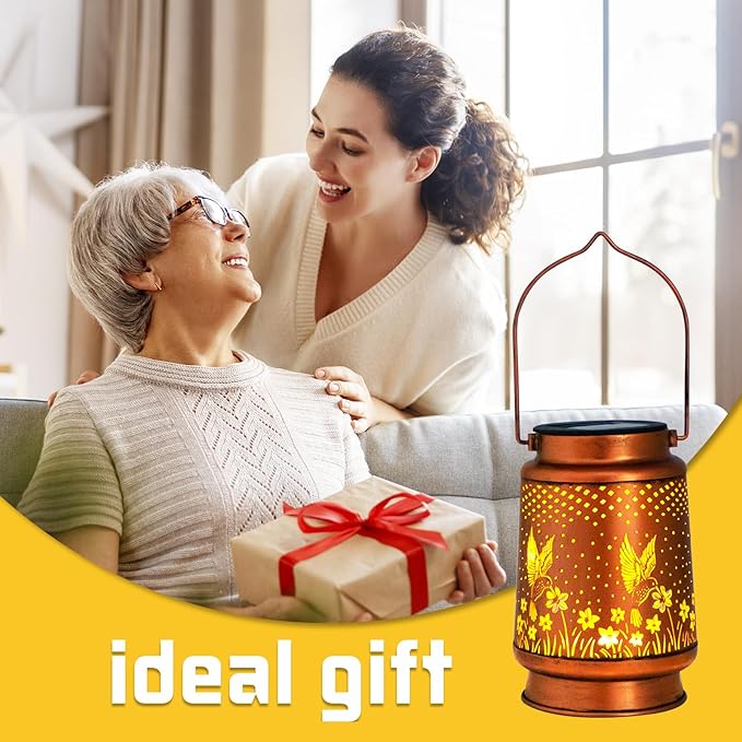 Christmas Gifts for Women, 2 Pack Hummingbird Birthday Gifts for Women Mom Grandma Solar Lanterns Outdoor Waterproof Garden Decor Hanging LED Decorative Light for Patio Yard Lawn Gardening Gifts