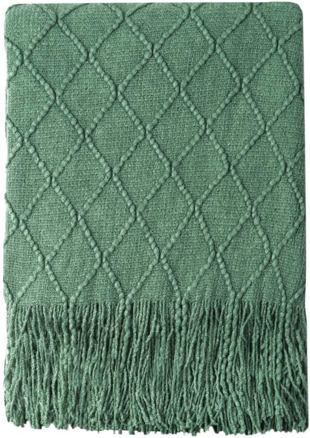 BOURINA Green Throw Blanket 60x80 Inches Throw Textured Solid Soft Sofa Throw Couch Knitted Decorative Blanket