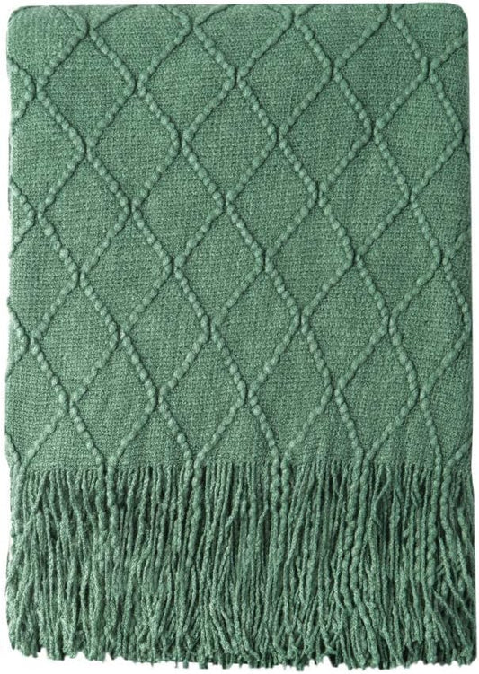 BOURINA Green Throw Blanket 60x80 Inches Throw Textured Solid Soft Sofa Throw Couch Knitted Decorative Blanket