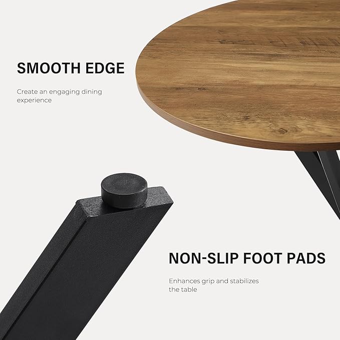 Unovivy 31.5" Small Round Dining Table for 2-4, Space Saving Circle Kitchen Dinner Table, Industrial Mid Century Modern Dining Room Desk for Kitchen, Apartment, Light Brown